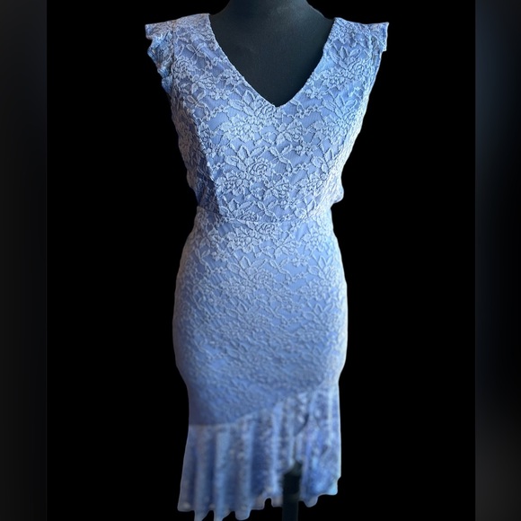 NWT Blue Floral Lace Mid length Cocktail Dress - Picture 7 of 9